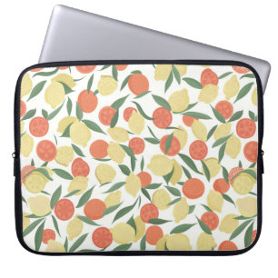 Lemon and orange fruits with leaves on white backg laptop sleeve