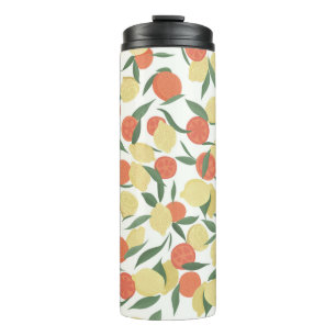 Lemon and orange fruits with leaves on white backg thermal tumbler