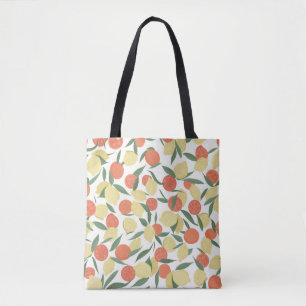 Lemon and orange fruits with leaves on white backg tote bag
