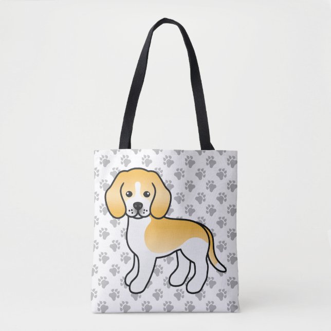 Lemon And White Beagle Cartoon Dog & Paws Tote Bag (Front)
