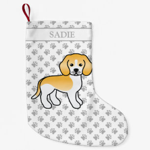 Lemon And White Beagle Cute Cartoon Dog & Name Small Christmas Stocking