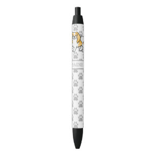 Lemon And White Japanese Chin Cartoon Dog & Name Black Ink Pen