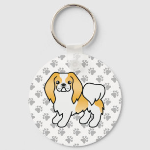 Lemon And White Japanese Chin Cartoon Dog & Paws Key Ring