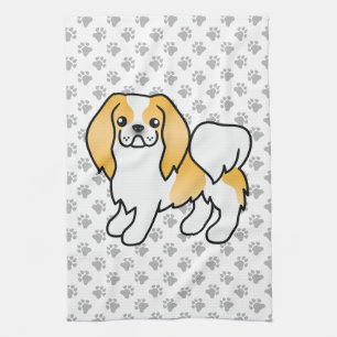 Lemon And White Japanese Chin Cartoon Dog & Paws Tea Towel