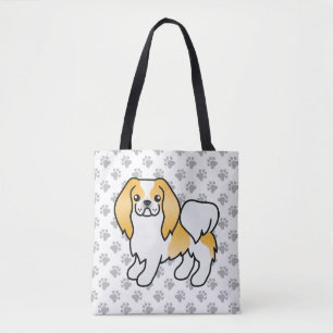 Lemon And White Japanese Chin Cartoon Dog & Paws Tote Bag