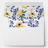 Lemon & Antique Blue Pottery Floral Pattern