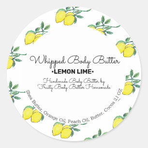 Lemon Art Body Butter Bath Branding Packaging Classic Round Sticker