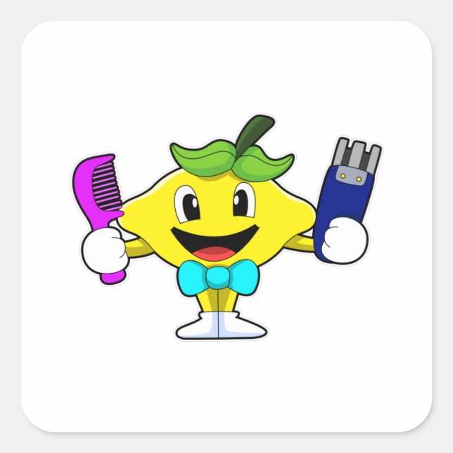 Lemon as Hairdresser with Comb & Razor Square Sticker (Front)