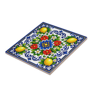🍋 Lemon Azul Bloom — Mediterranean Azulejo Ceramic Tile