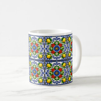 🍋 Lemon Azul Bloom — Mediterranean Azulejo Coffee Mug