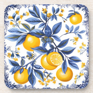 🍋 Lemon Azulejo with blue elements Coaster