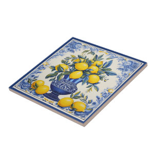 🍋 Lemon Azulejo with vase Ceramic Tile