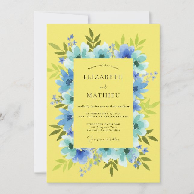 Lemon Azure Foliage Eucalyptus Wedding Invitation (Front)