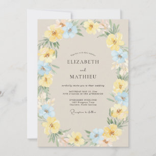 Lemon Azure Wreath Wedding Invitation
