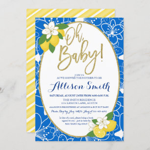 Lemon Baby Shower Baby Boy Blue Yellow Gold Invitation
