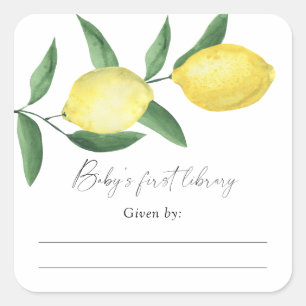 Lemon - Baby Shower bookplate, books for baby Square Sticker