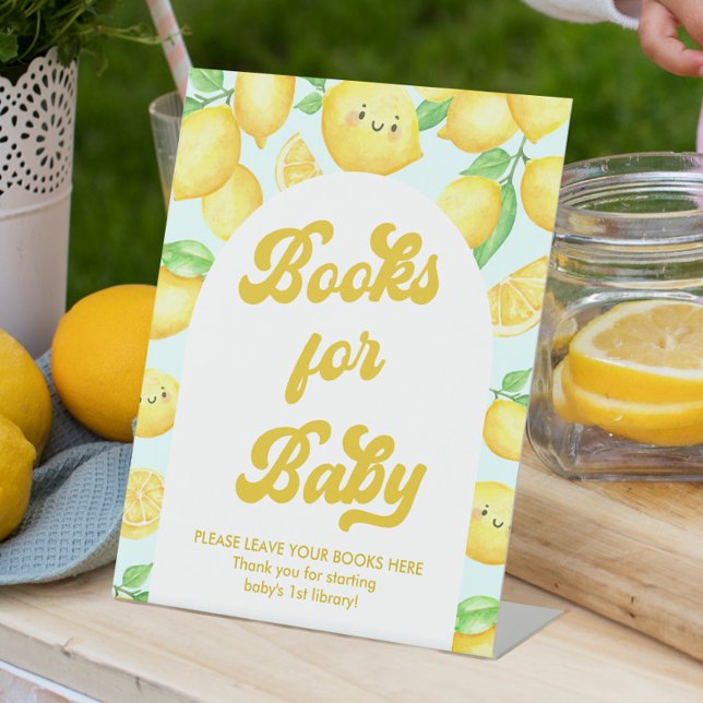 Lemon Baby Shower Books for Baby Pedestal Sign (Creator Uploaded)