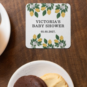 Lemon Baby Shower Candy Square Paper Coaster