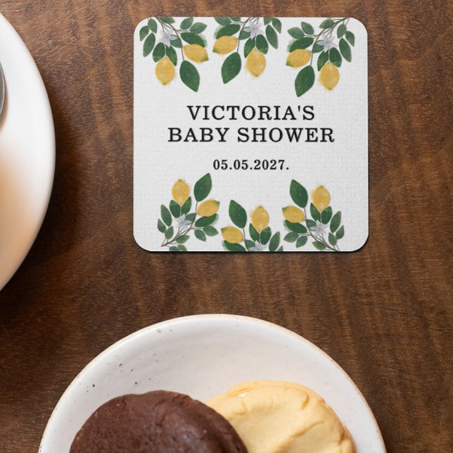 Lemon Baby Shower Candy  Square Paper Coaster (Creator Uploaded)