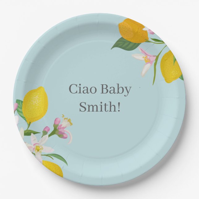Lemon Baby Shower, Ciao Baby, Italian Theme  Paper Plate (Front)