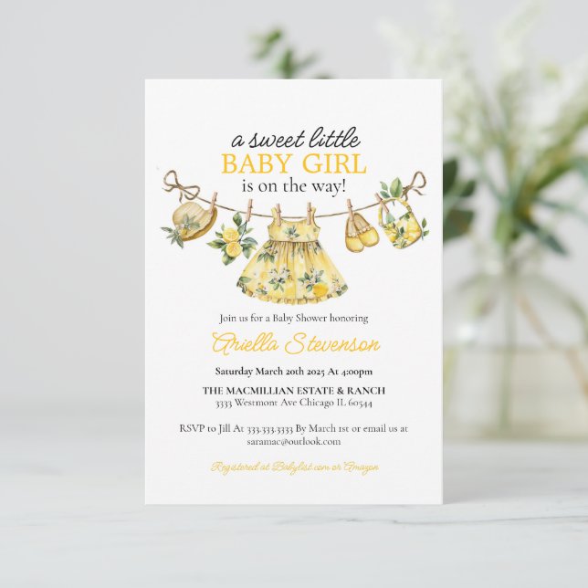 Lemon Baby shower, citrus baby shower, lemon baby Invitation (Standing Front)