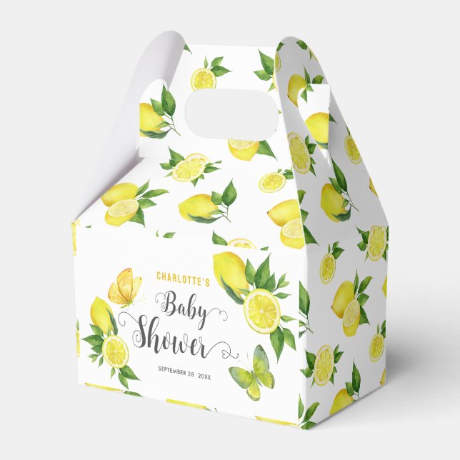Lemon Baby Shower Cute Citrus Botanical Custom Favour Box (Front Side)