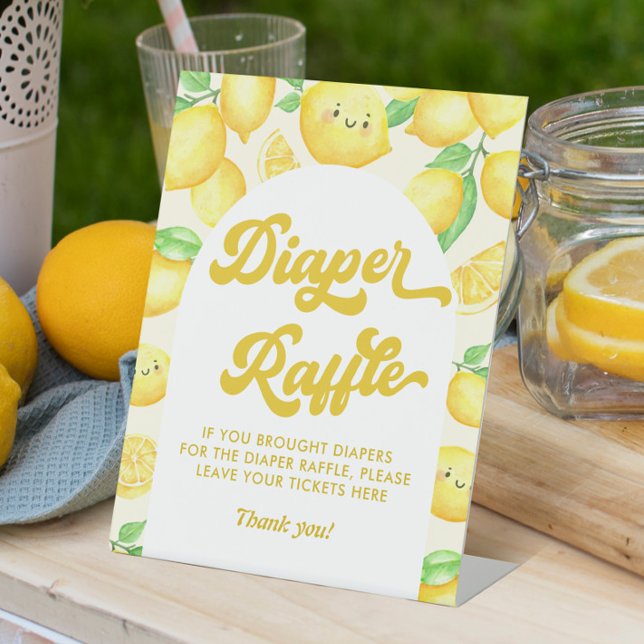 Lemon Baby Shower Diaper Raffle  Pedestal Sign (Creator Uploaded)