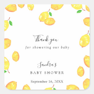 Lemon Baby Shower Elegant Thank you Script Frame Square Sticker