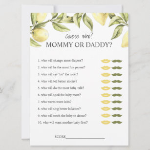 Lemon baby shower games mummy or daddy guess who invitation