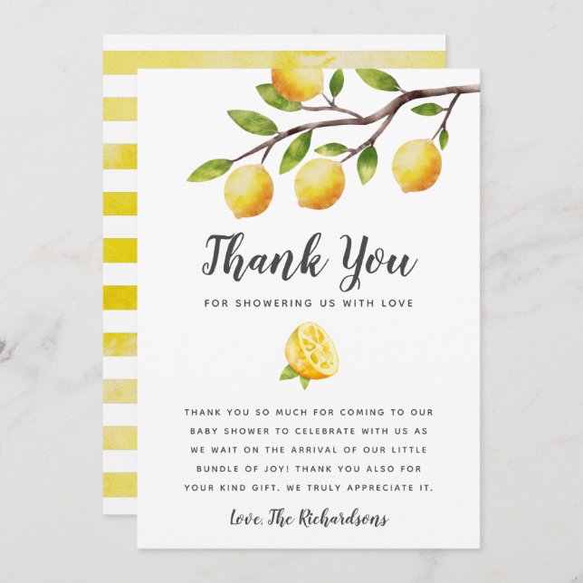 Lemon Baby Shower Gender Neutral Thank You Card (Front/Back)