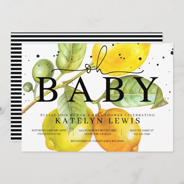 Lemon Baby Shower Invitation (Front/Back)