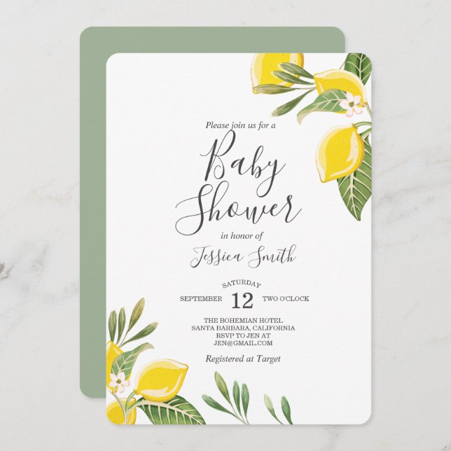 Lemon Baby Shower Invitation Boho Citrus Rustic (Front/Back)