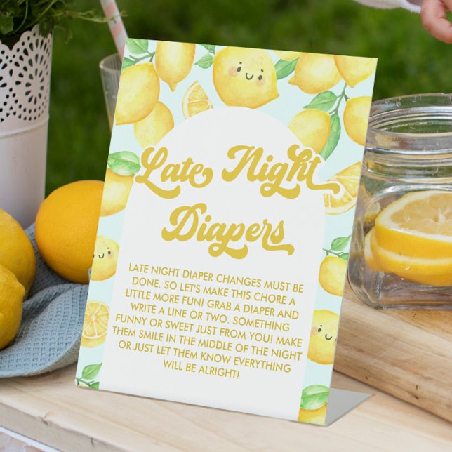 Lemon Baby Shower Late Night Diapers Game Pedestal Sign (Creator Uploaded)