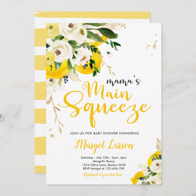 Lemon Baby Shower Mama's Main Squeeze Baby Shower  Invitation (Front/Back)