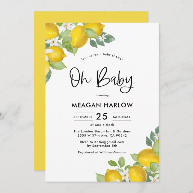Lemon Baby Shower Oh Baby Shower Invitation (Front/Back)