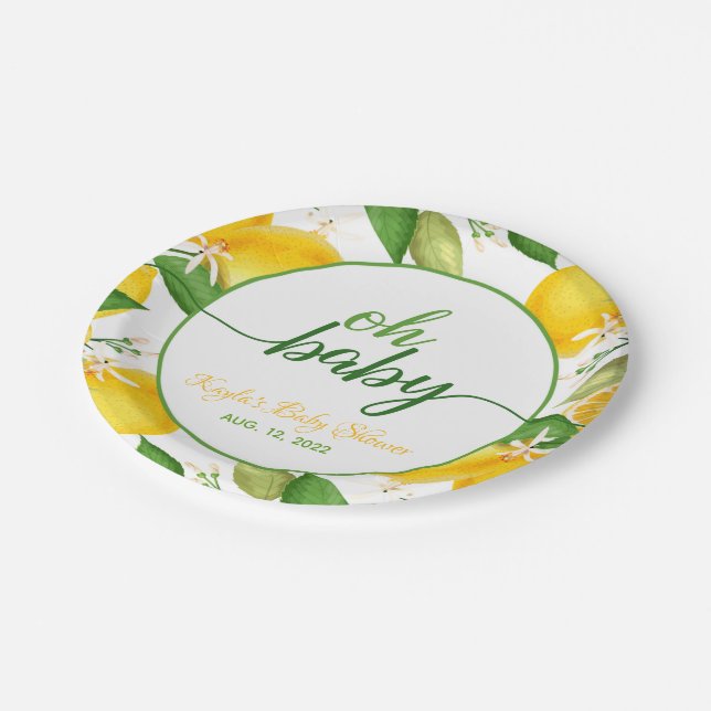 Lemon Baby Shower Plate - Oh Baby - Custom (Angled)