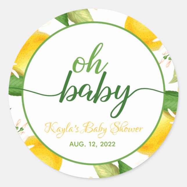 Lemon Baby Shower Round Sticker - Oh Baby - Custom (Front)