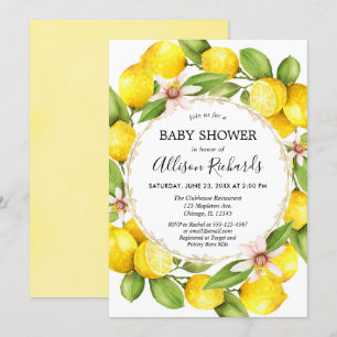 Lemon baby shower, sweet lemons greenery invitation