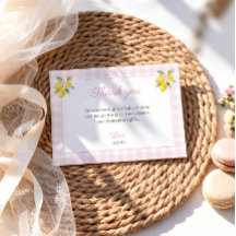 Lemon Baby Shower Thank You Card Pink Gingham