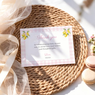 Lemon Baby Shower Thank You Card Pink Gingham