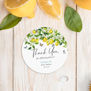 Lemon Baby Shower Thank You Classic Round Sticker
