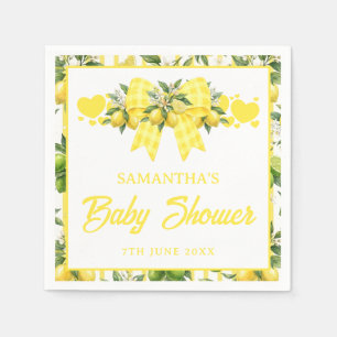 Lemon Baby Shower Yellow Gingham Bow Napkin