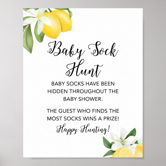 Lemon Baby Sock Hunt Shower Game Sign (Front)