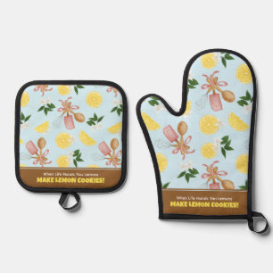 Lemon Baking Pattern Oven Mitt & Pot Holder Set