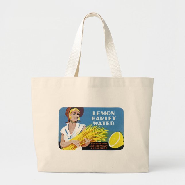 Lemon Barley Water Label Large Tote Bag (Front)