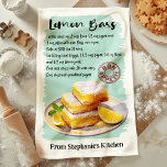 Lemon Bars Recipe Personalised Tea Towel<br><div class="desc">Brighten up your kitchen with this personalised Lemon Bars recipe kitchen towel. Featuring a beautifully illustrated lemon bars dessert and an easy-to-follow recipe, this towel adds both charm and functionality to your kitchen. Customise it with your name or message to make it uniquely yours. A perfect gift for dessert lovers...</div>