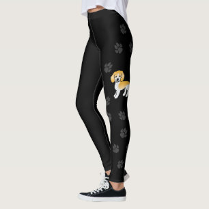 Lemon Beagle Cute Cartoon Dog With Paws Black Leggings