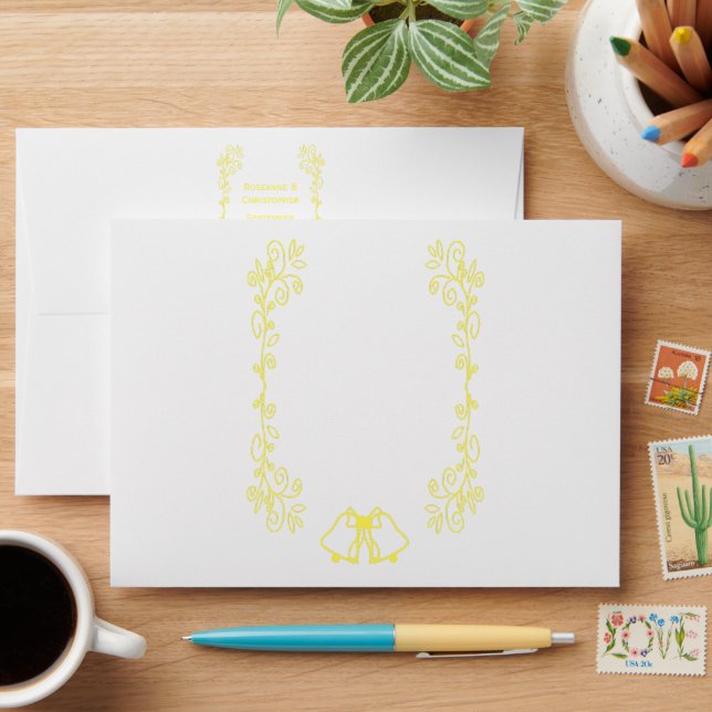 Lemon Bells Scrollwork Design Wedding Envelope (Desk)