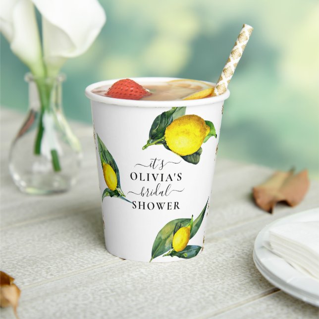Lemon Big Leaves Bridal Shower Paper Cups (Insitu)