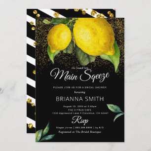 Lemon Black Squeeze Modern Bridal Shower Invitation